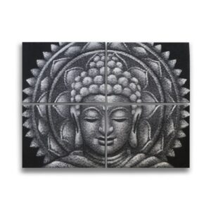 Buddha-Mandala-Bilder mit Brokatdetails – grau – 4-teilig, je 30 × 40 cm