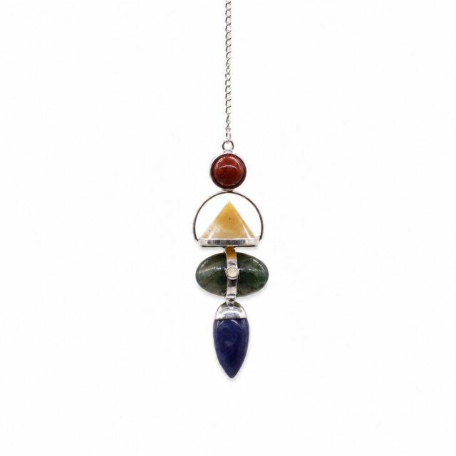 Vier Elements Edelstein Pendel – Roter Jaspis, Gelb Aventurin, Moosachat, Sodalith & Mondstein