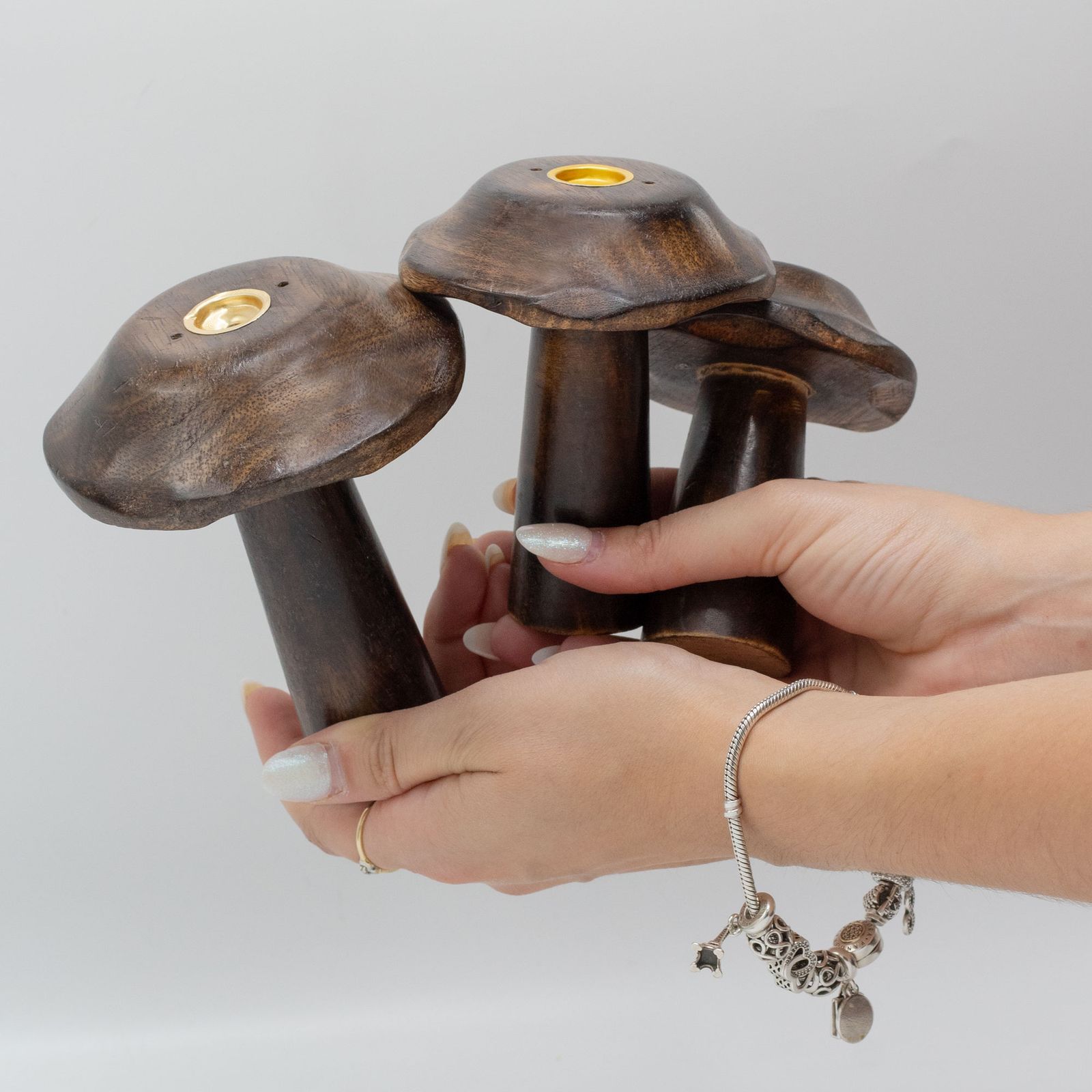 Räucherhalter – Set mit 3 Flach Mushrooms (13 cm 12 cm 11 cm) – Bild 2