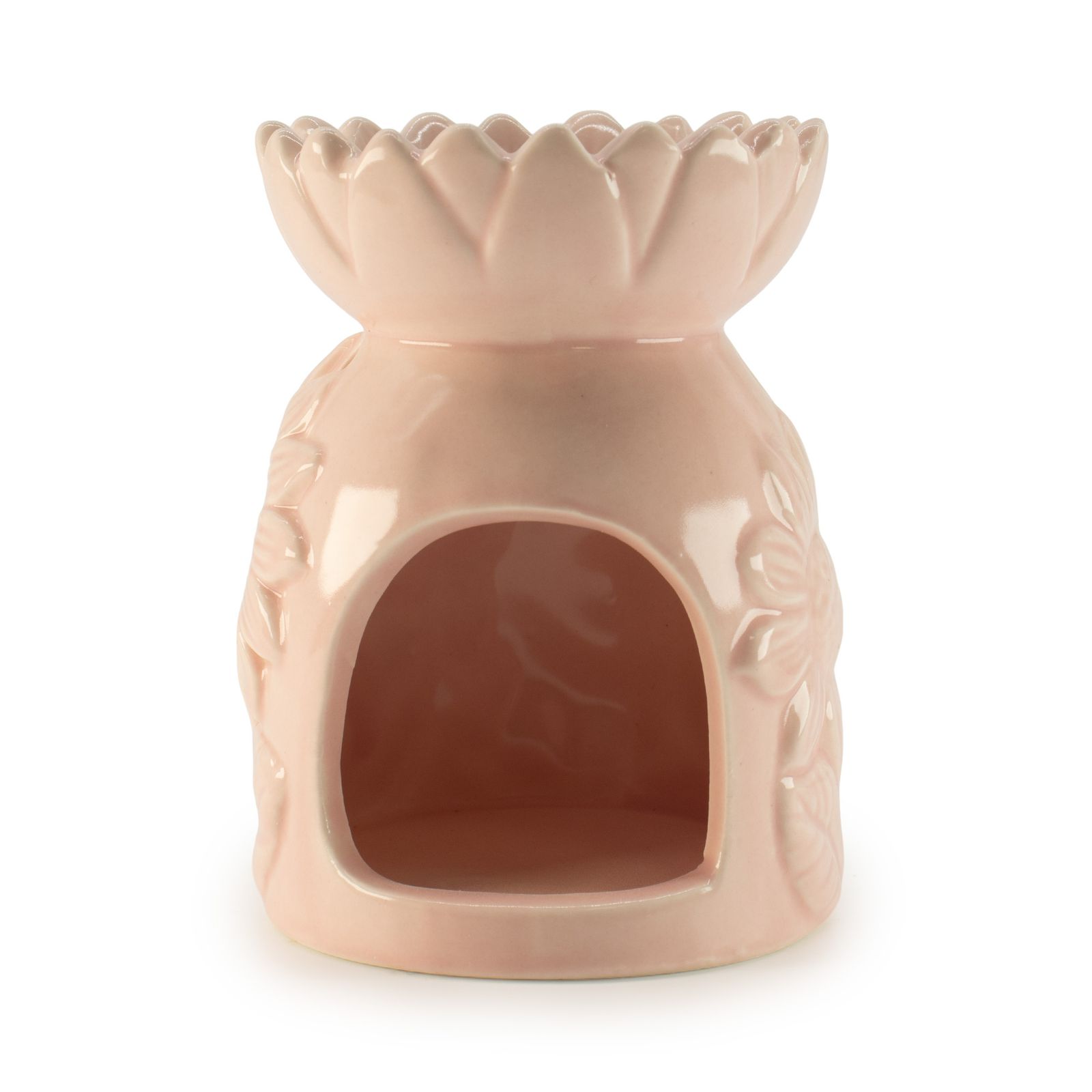 Keramik-Duftlampe mit Sonnenblumenmotiv – Pastellrosa