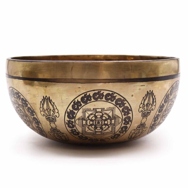Tibetisch Kristall graviert Schale – 21 cm – 5 Buddhas