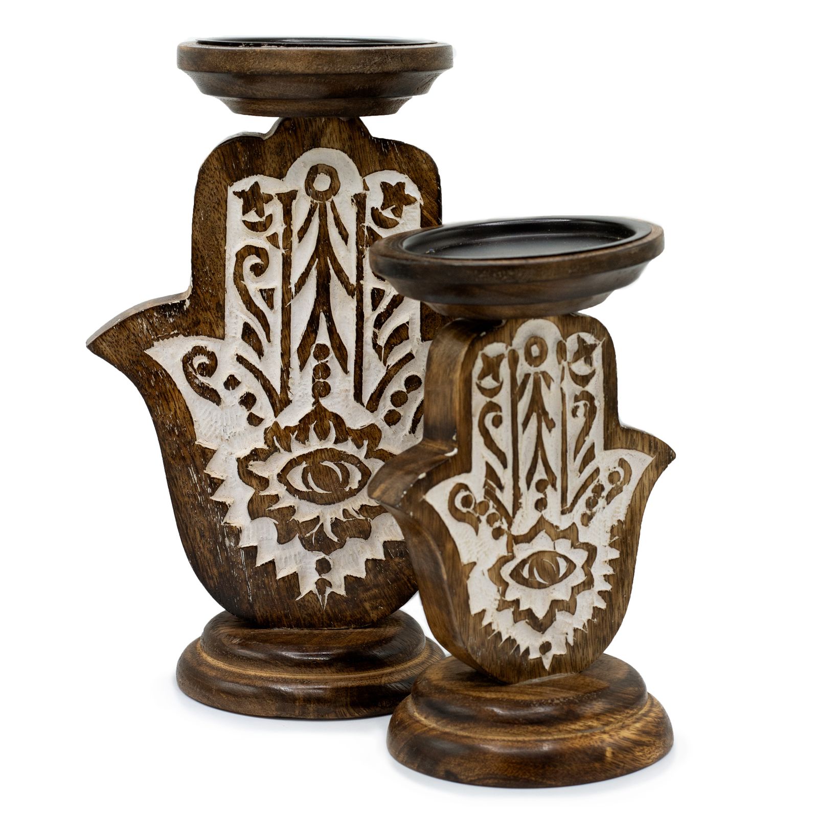 Kerzenhalter – Mangoholz Kerze Ständer – Hamsa – Klein 18x11 cm – Bild 6