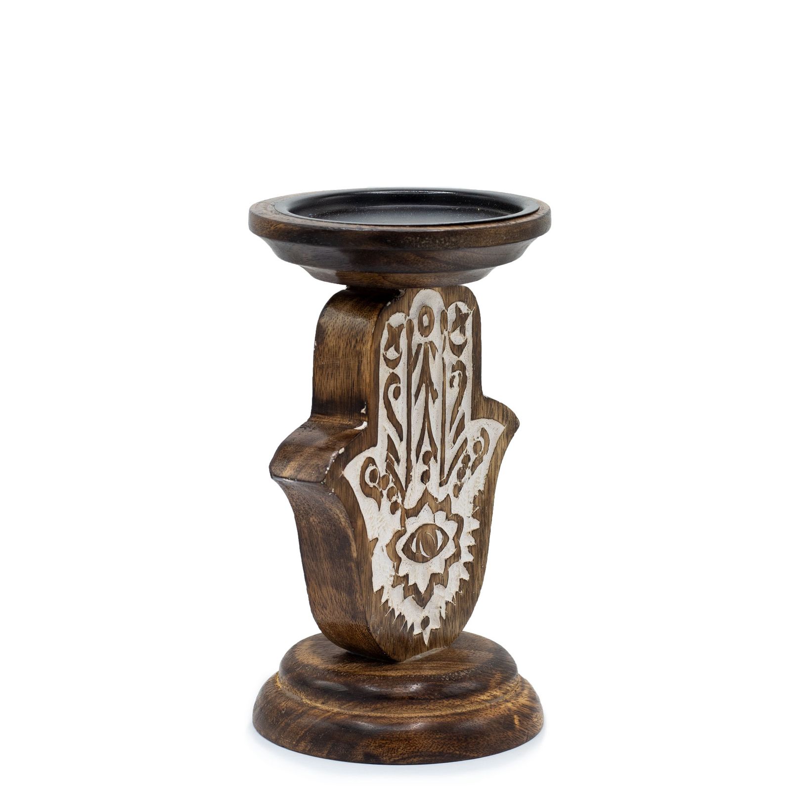 Kerzenhalter – Mangoholz Kerze Ständer – Hamsa – Klein 18x11 cm – Bild 5