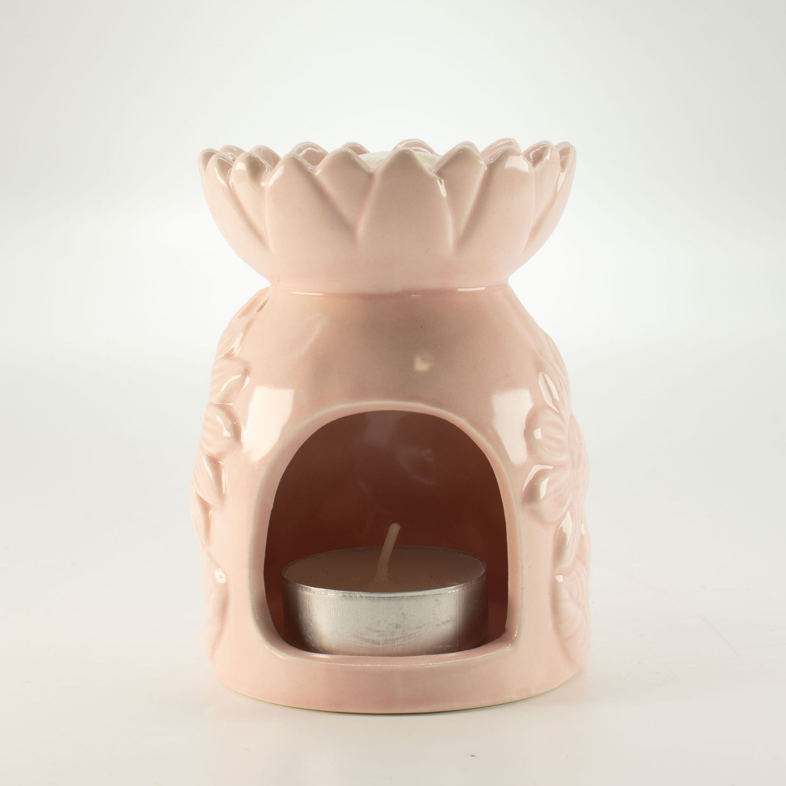 Keramik-Duftlampe mit Sonnenblumenmotiv – Pastellrosa – Bild 4