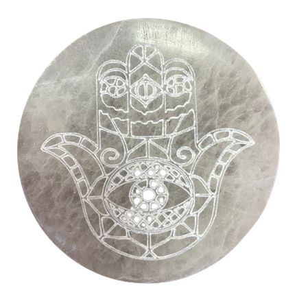 Mittelgroße Selenit-Ladeplatte 10 cm – Hamsa