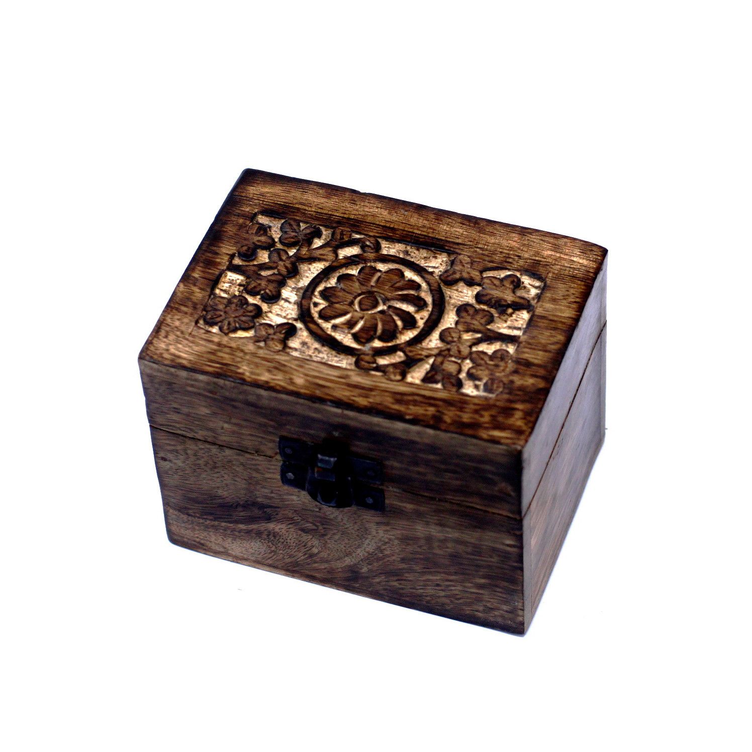 Aromatherapie-Ölbox aus Mangoholz – 6 Flaschenplätze – Blumenmotiv