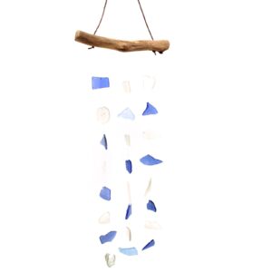 Glaswindspiel mit drei Tropfen – blau/weiß