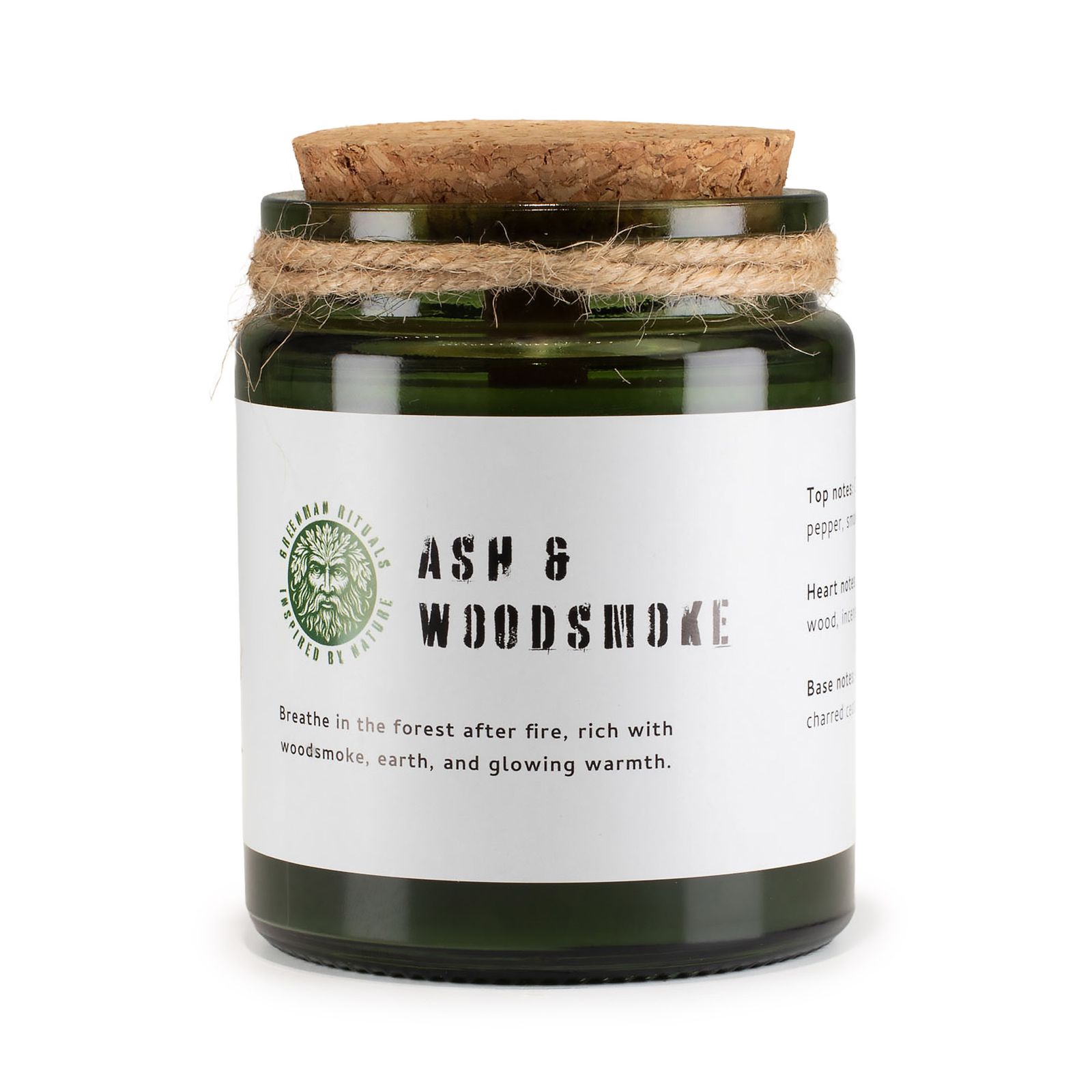 Sojawachskerze – Greenman Holzdocht Sojakerze – Ash & Woodsmoke