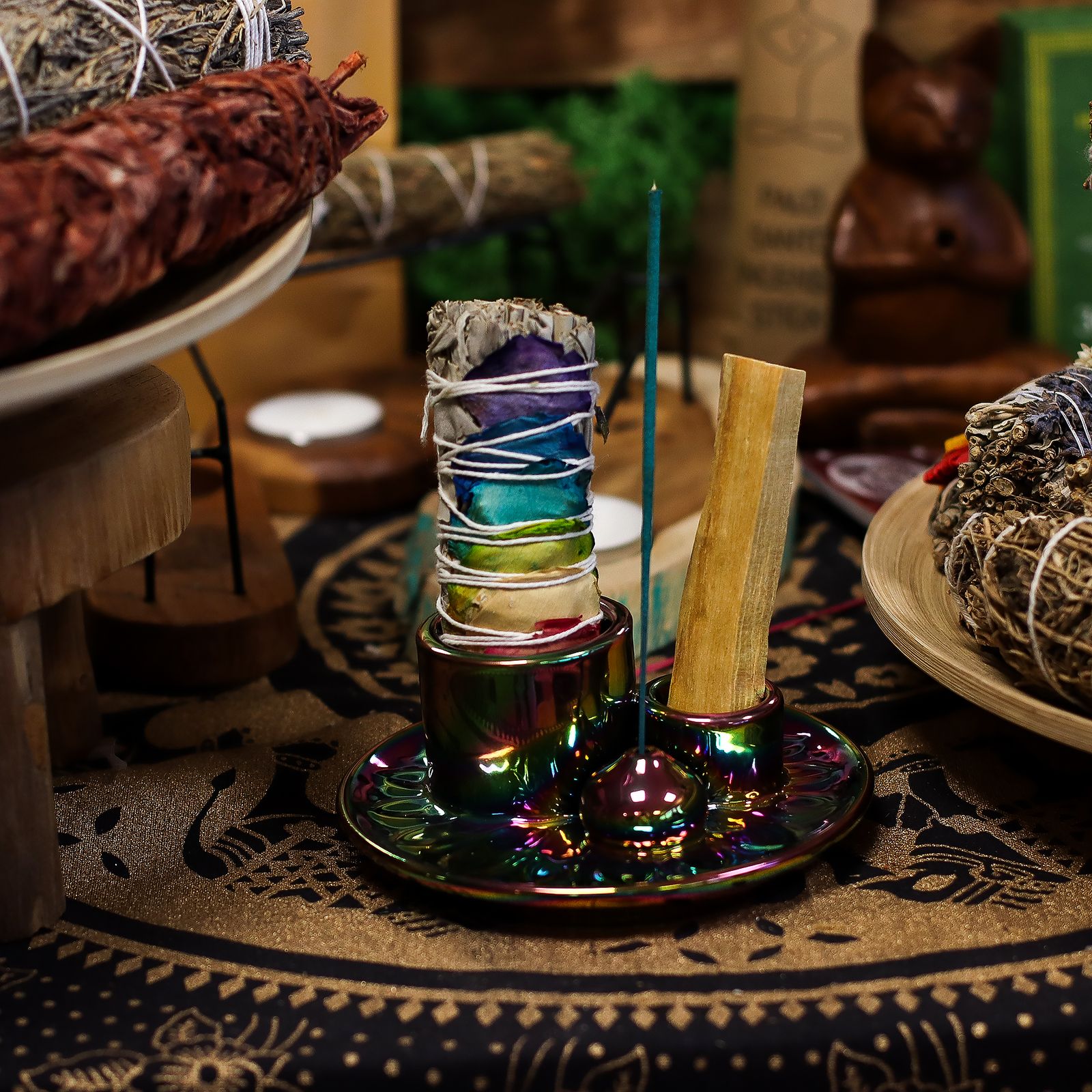 Räucherhalter – Palo Santo & Räucher – Mandala – Metalic Regenbogen – Bild 7