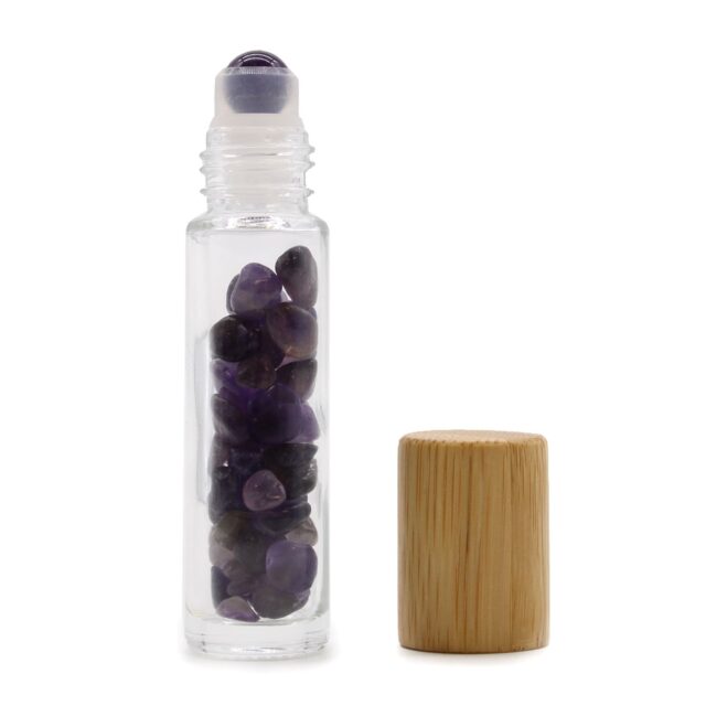 Edelstein-Roll-on-Flasche – Amethyst – 5 ml, Holzverschluss