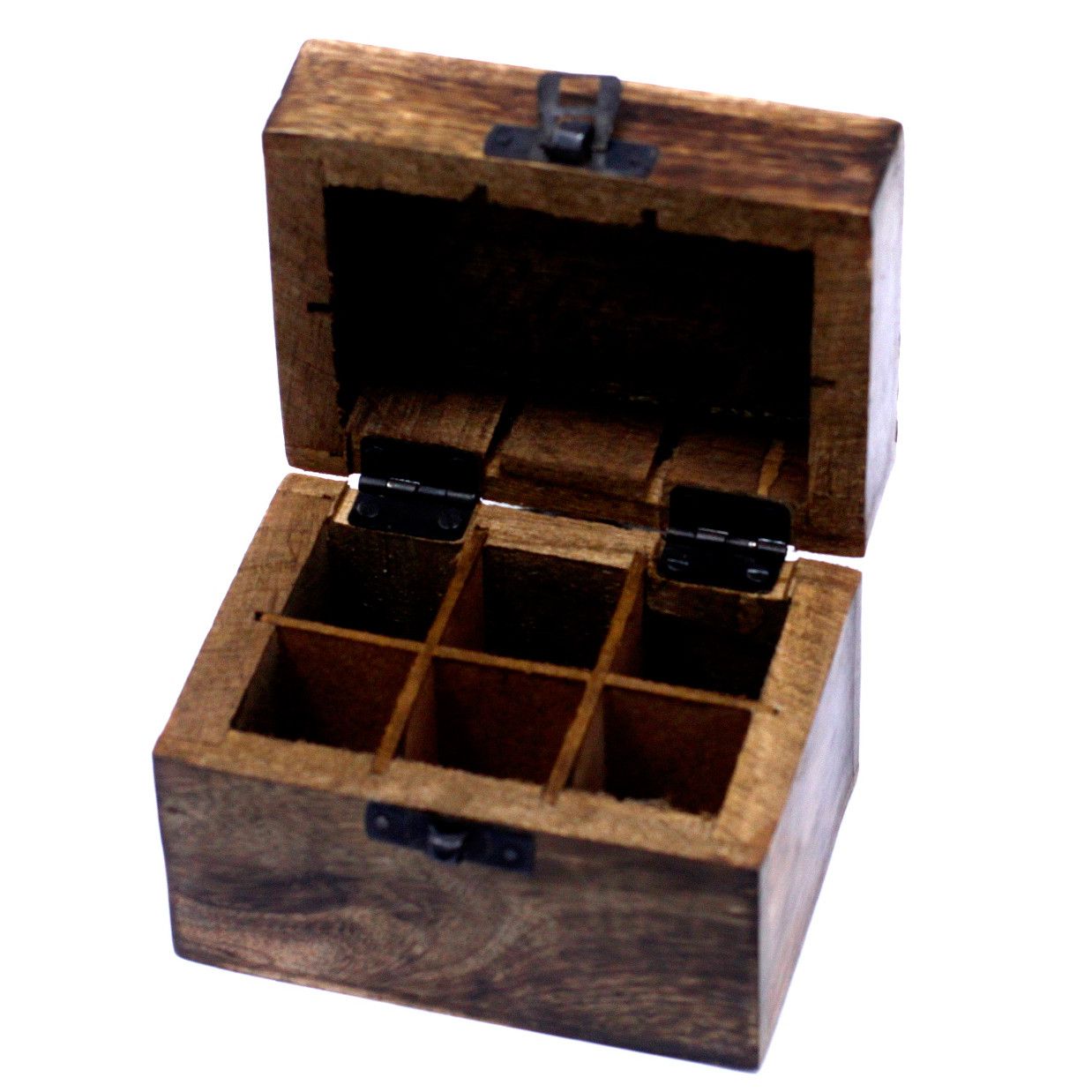 Aromatherapie-Ölbox aus Mangoholz – 6 Flaschenplätze – Blumenmotiv – Bild 4