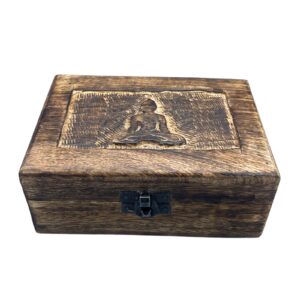 Holzbox für Erinnerungsstücke – mittel 15 × 10 × 6 cm – Buddha