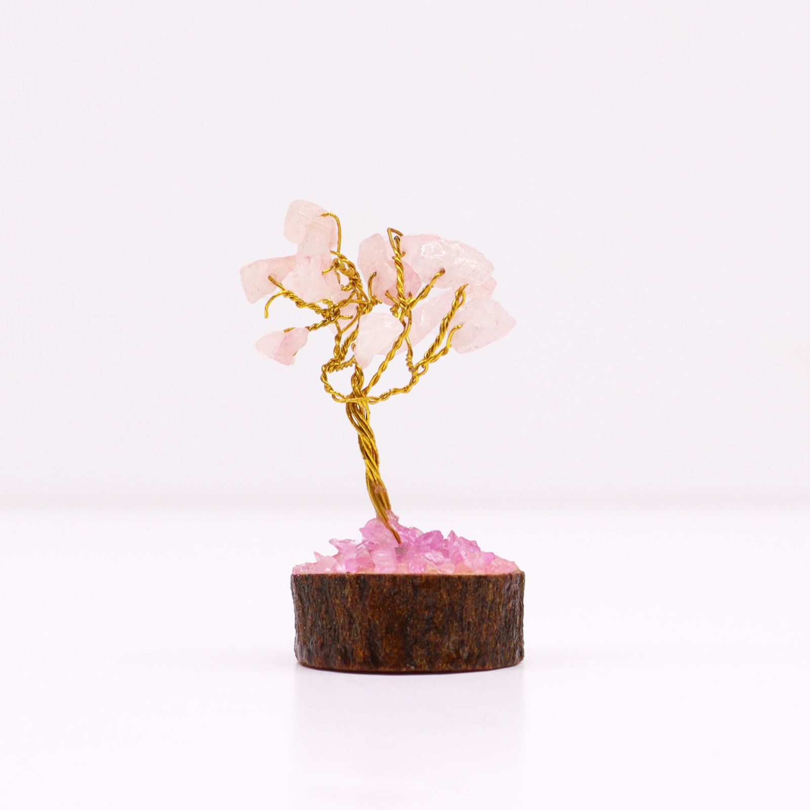 Mini-Edelsteinbaum mit Holzsockel – Rosenquarz (15 Steine) – Bild 3