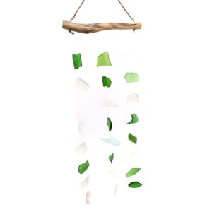 Glaswindspiel mit drei Tropfen – grün/weiß