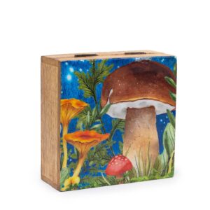 Aufbewahrungsbox – mittel 13,5 × 13,5 × 6 cm – Pilzmuster petrol