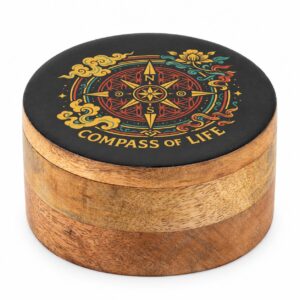 Emaillierte Box – rund – Lebenskompass