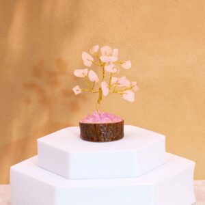 Edelsteinbäume – Mini Gemstone Trees On Wood Base – Rosenquarz (15 stones)
